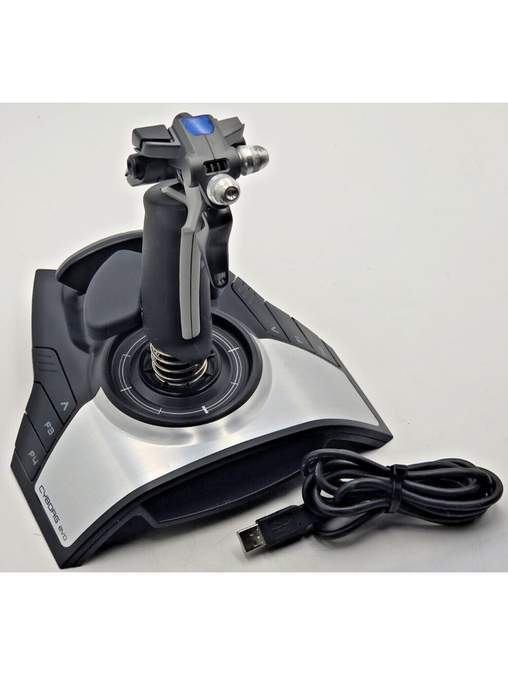 Vintage Saitek Cyborg Evo USB PC Flight Stick Joystick Adjustable Tested